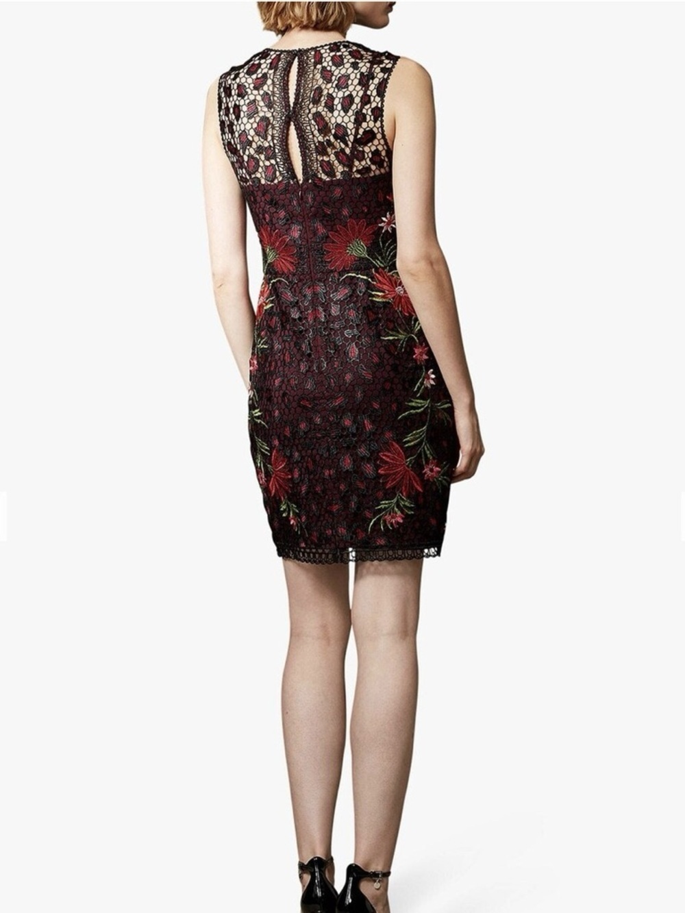NWT Karen Millen US 4 Lace Mini Dress Leopard Floral Embroidery Sleeveless - Picture 2 of 15